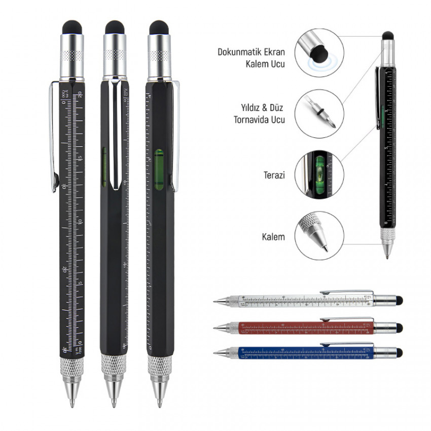 D52 Metal Su Terazili Tornavidalı Touchpen Kalem